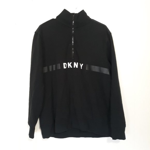 DKNY 1/4 Zip Fleece Lined Pullover Sweater Jacket Men's Large Black EUC - Picture 1 of 5